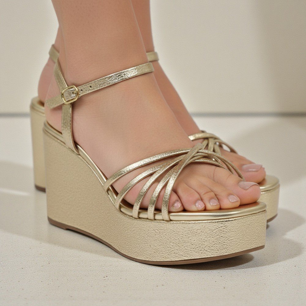 Sandália Mariotta Anabela Metalizada Feminina 2031603-01 Dourado 2