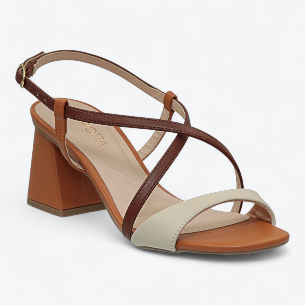 Sandália Mariotta Salto Bloco Feminina 2022131-01 Marrom/Bege 2