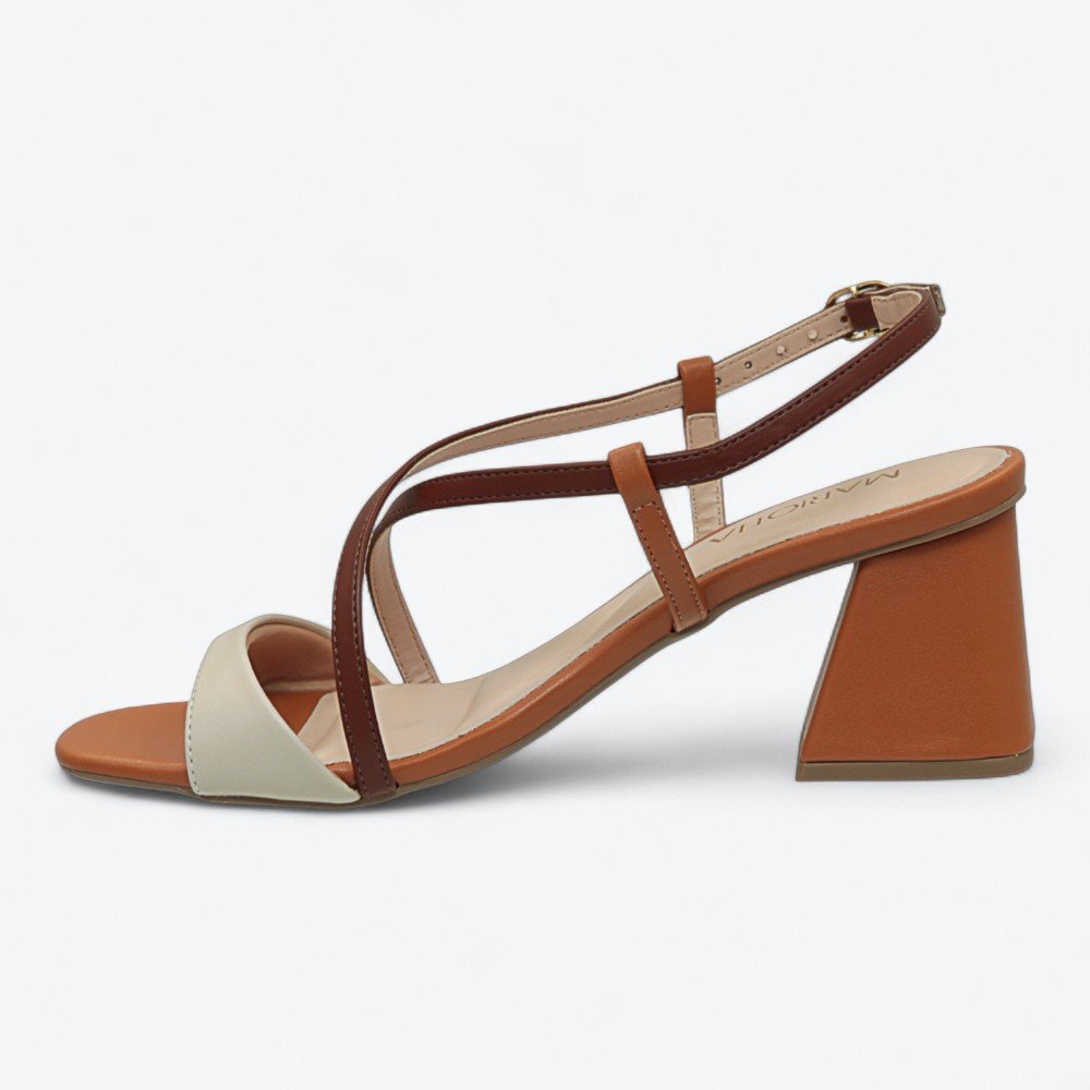 Sandália Mariotta Salto Bloco Feminina 2022131-01 Marrom/Bege 4