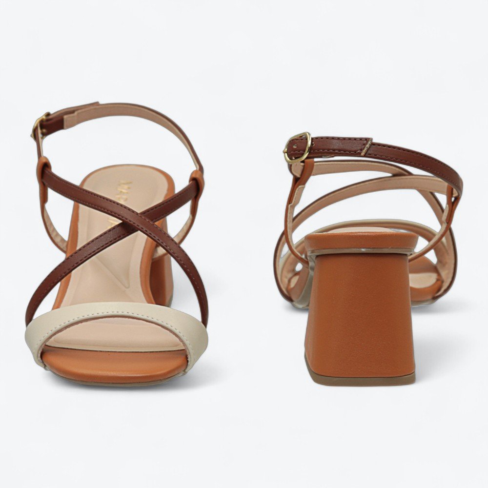 Sandália Mariotta Salto Bloco Feminina 2022131-01 Marrom/Bege 5