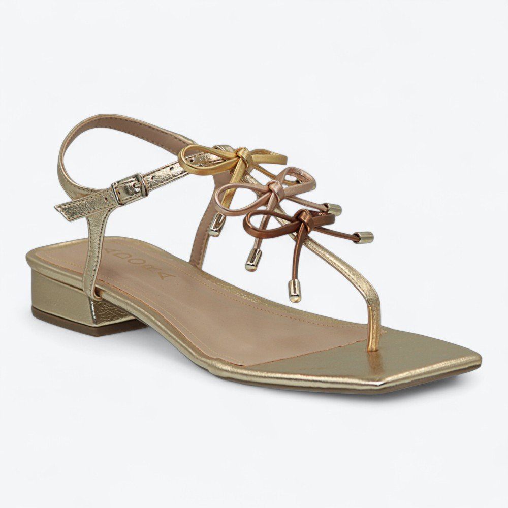Sandália Adora Metalizada Salto Baixo Feminina 1057626-01 Champagne 2