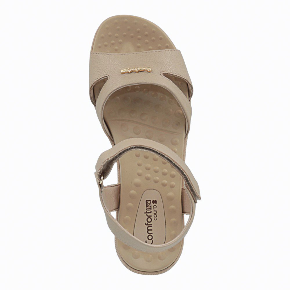 Sandália Comfortflex em Couro Feminina 2545402-01 Bege 3