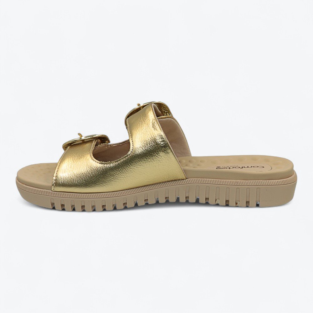 Chinelo Comfortflex Slide em Couro Feminino 2345404-03 Dourado 4