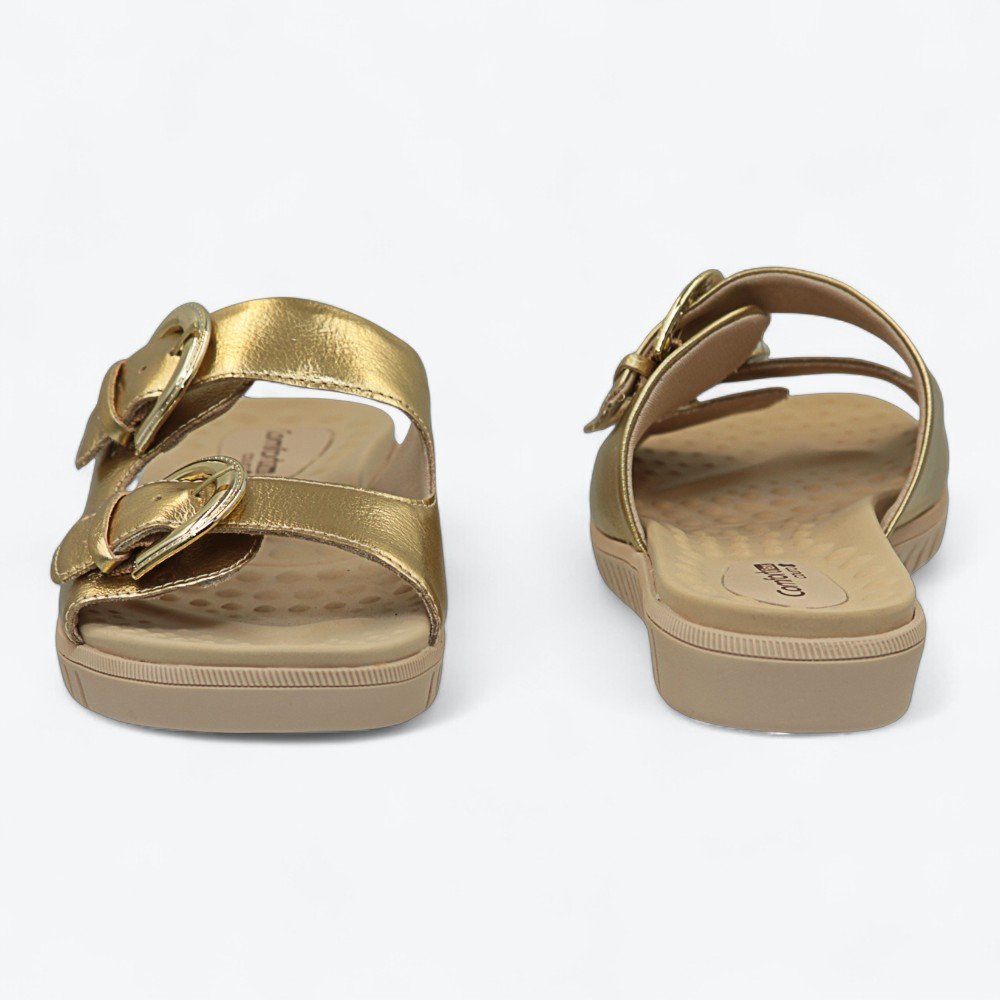 Chinelo Comfortflex Slide em Couro Feminino 2345404-03 Dourado 5