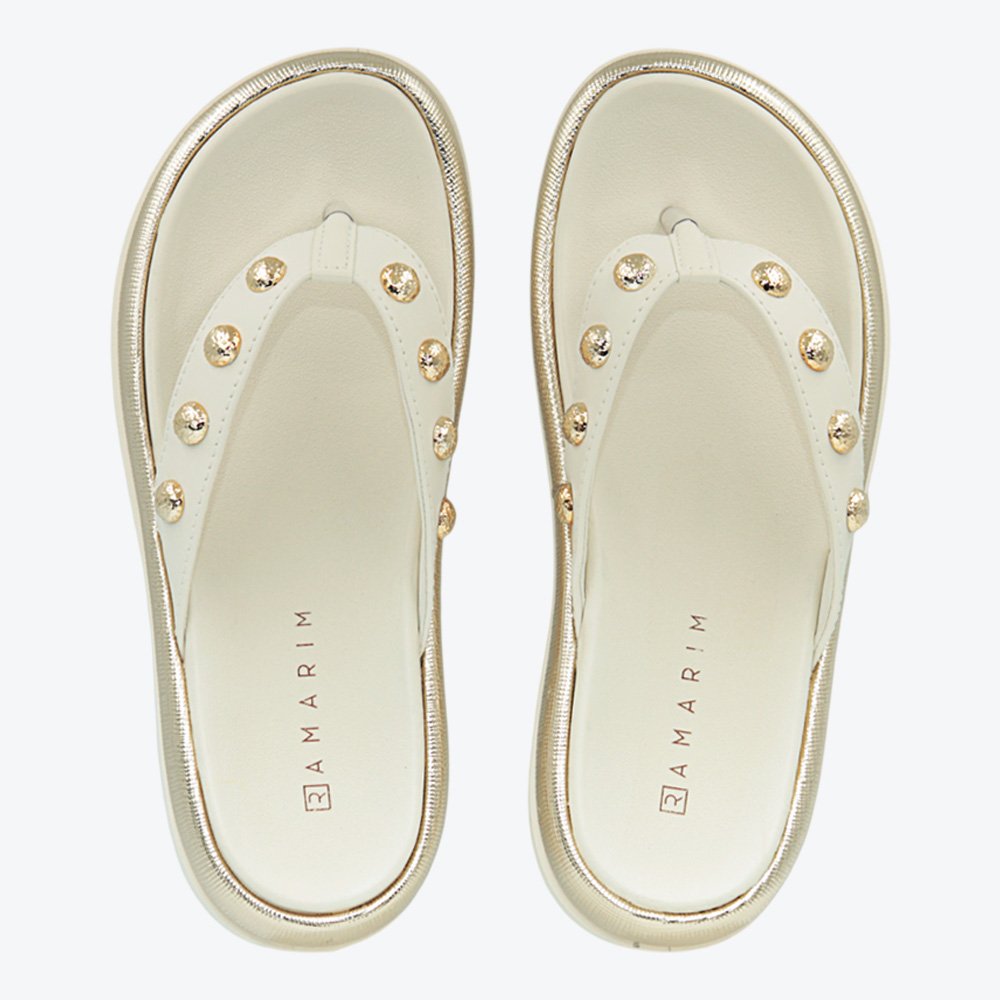Sandália Ramarim Rasteira Feminina 2555201-01 Off White/Ouro 4