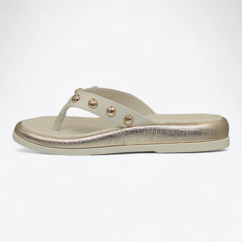 Sandália Ramarim Rasteira Feminina 2555201-01 Off White/Ouro 5