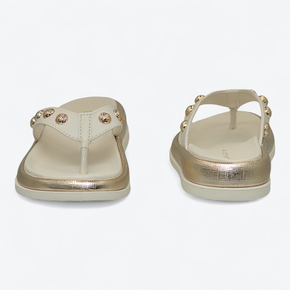 Sandália Ramarim Rasteira Feminina 2555201-01 Off White/Ouro 6