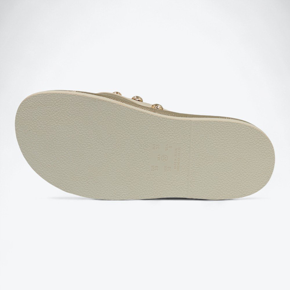 Sandália Ramarim Rasteira Feminina 2555201-01 Off White/Ouro 7