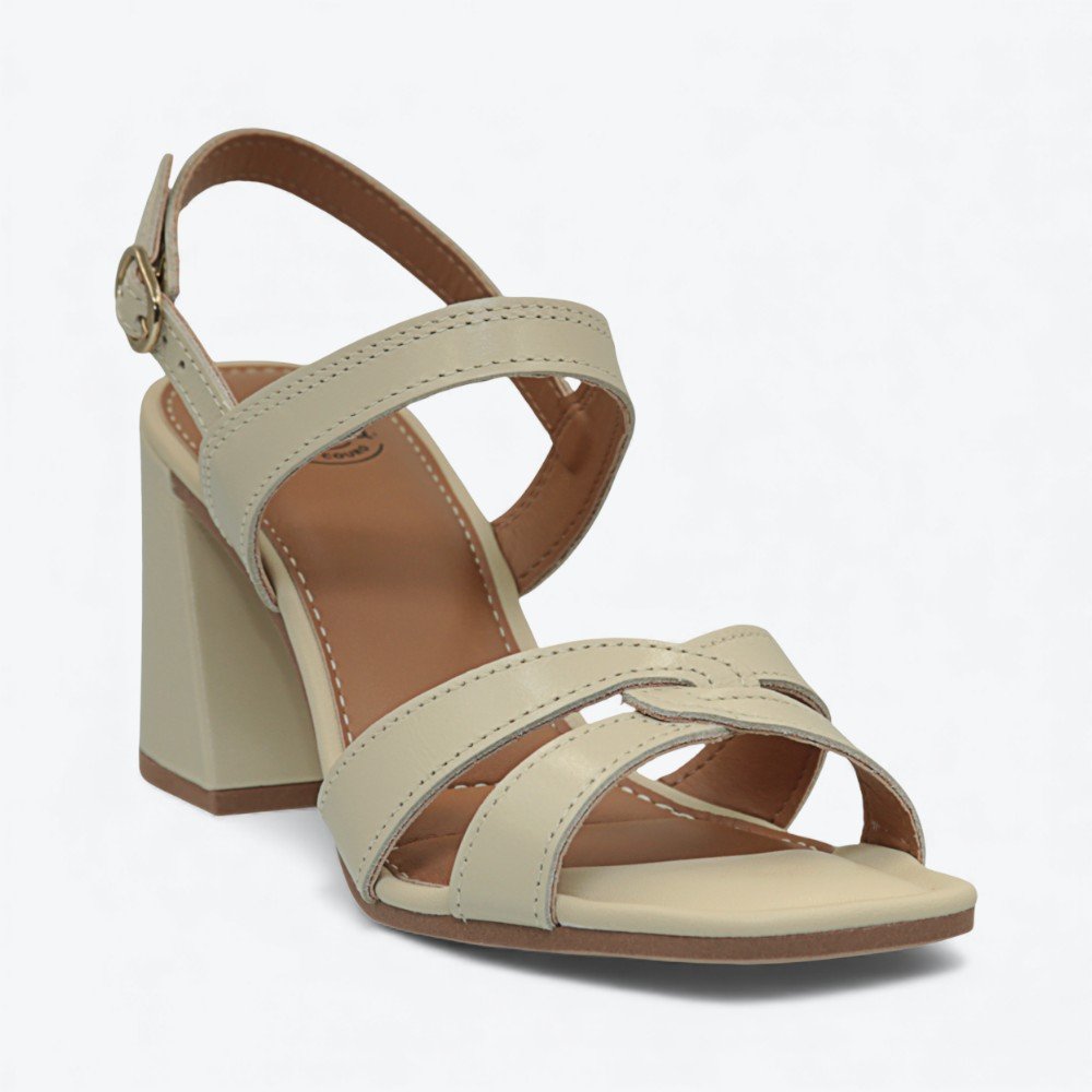 Sandália Dakota em Couro Salto Bloco Feminina Y9992-01 Bege 2
