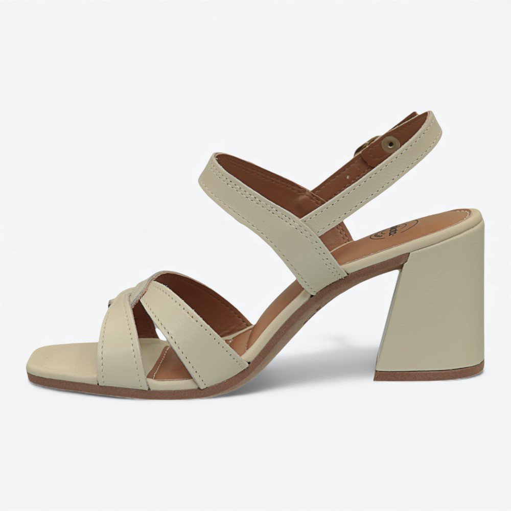 Sandália Dakota em Couro Salto Bloco Feminina Y9992-01 Bege 4
