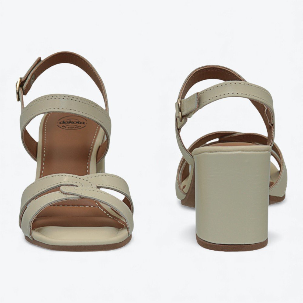 Sandália Dakota em Couro Salto Bloco Feminina Y9992-01 Bege 5