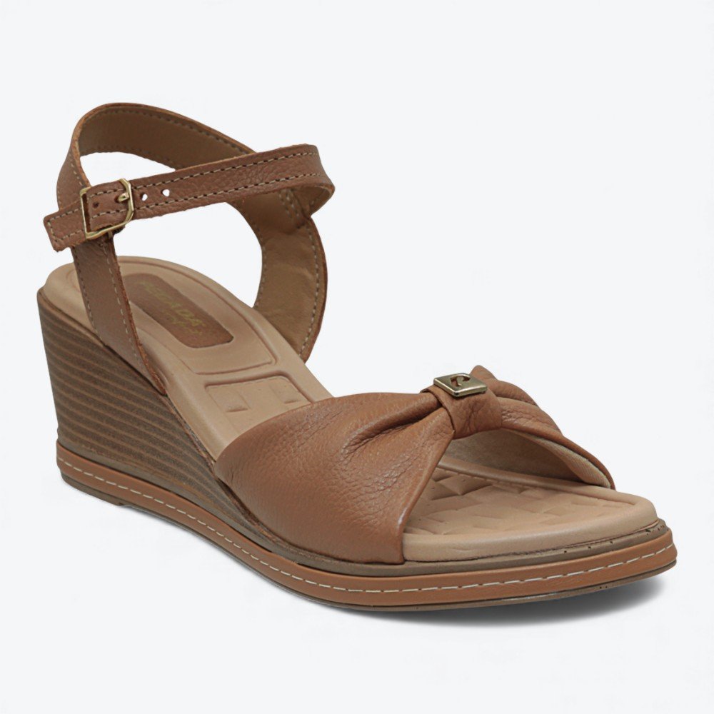 Sandália Pegada Anabela em Couro Feminina 23395602 Marrom 3