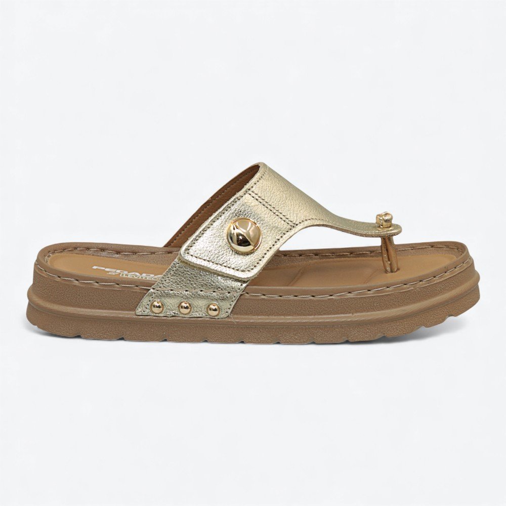 Chinelo Pegada Metalizado em Couro Feminino 23470204
