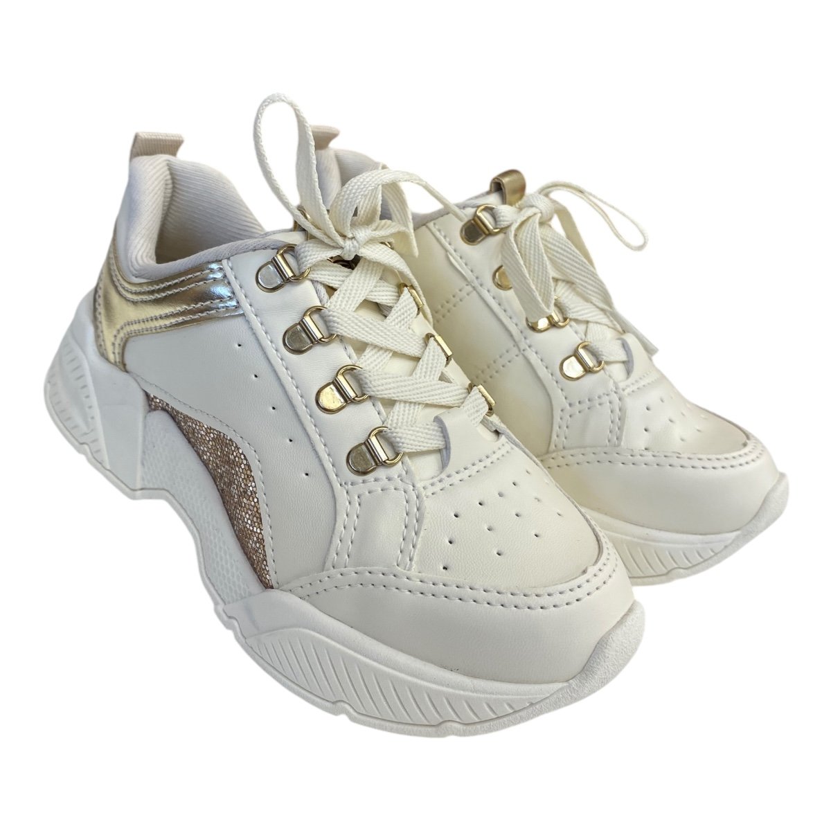 Tenis Infantil Menina Pink Cats Sintético Metalizado Brilho V4762 Branco Branco 2