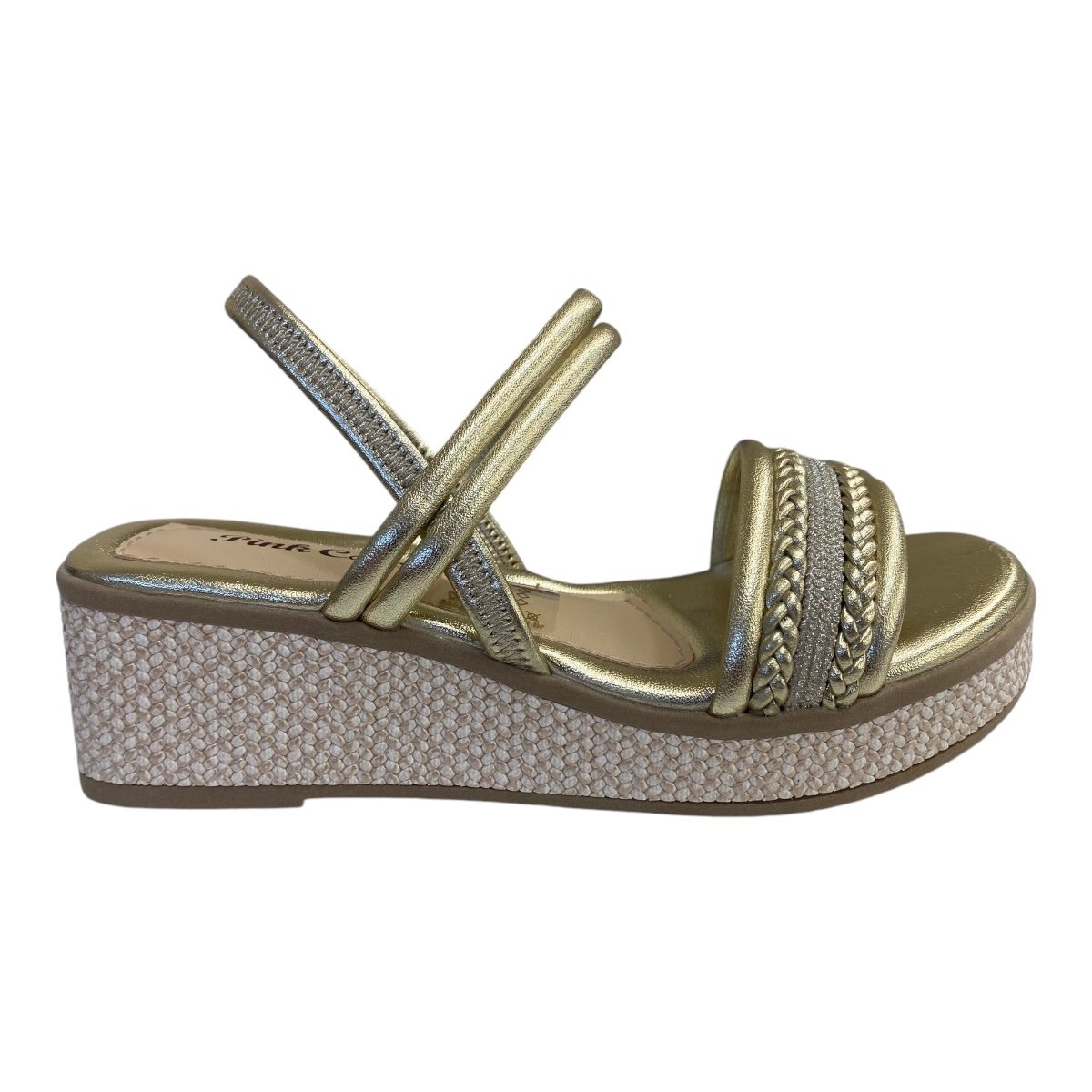 Sandalia Infantil Menina Pink Cats Anabela Metalizada Brilho V4702 Dourado Dourado 1