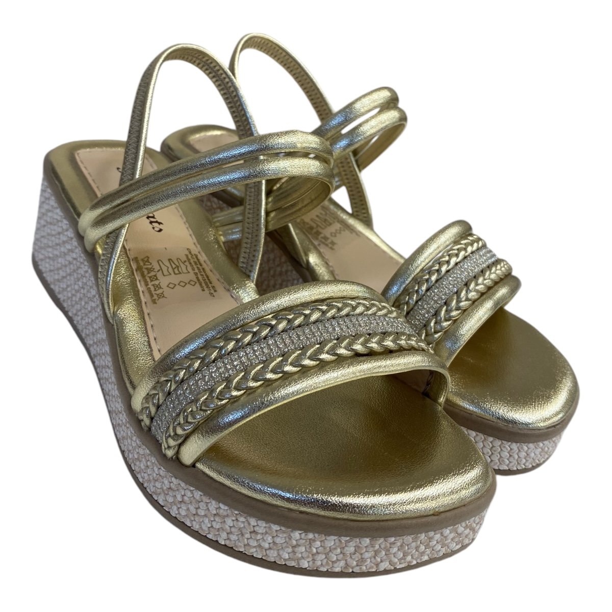 Sandalia Infantil Menina Pink Cats Anabela Metalizada Brilho V4702 Dourado Dourado 2