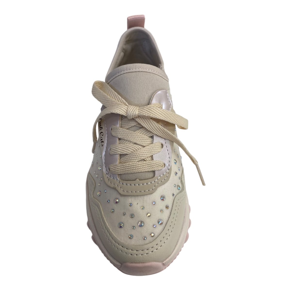 Tenis Infantil Menina Pink Cats Sintético Strass Brilho V4335 Marfim Branco 3