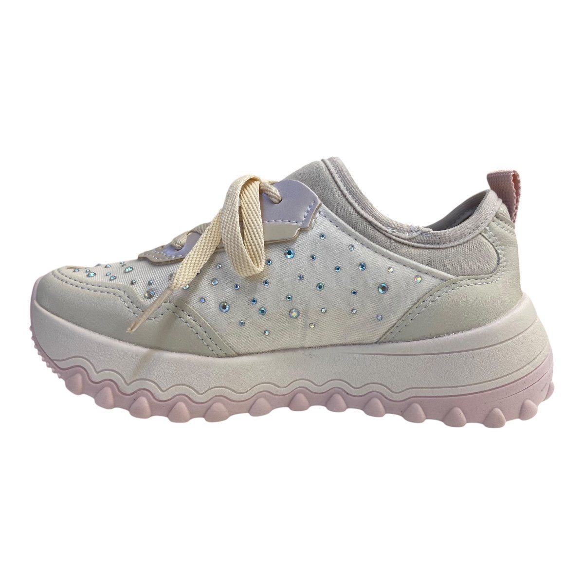 Tenis Infantil Menina Pink Cats Sintético Strass Brilho V4335 Marfim Branco 4