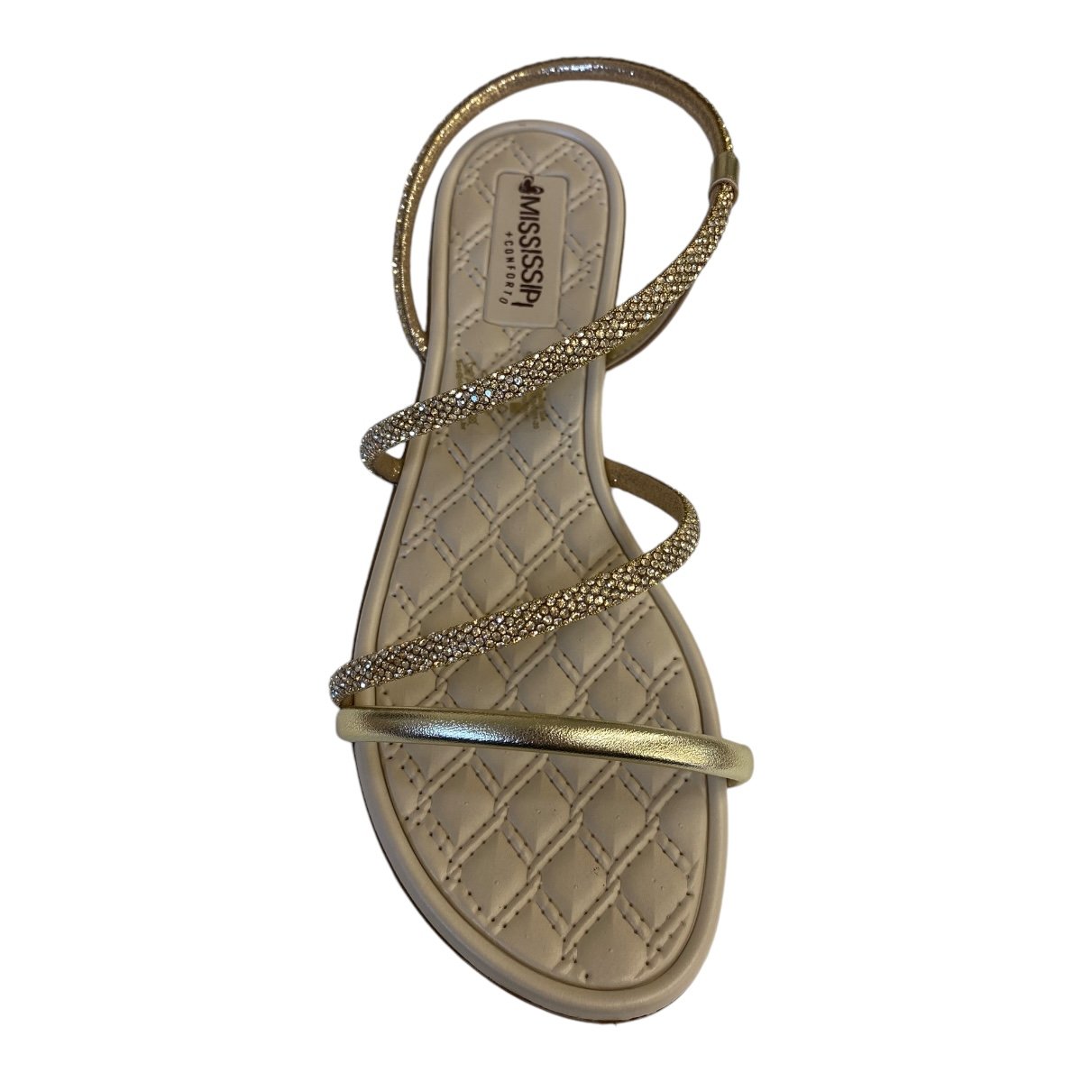 Rasteira Feminino Mississipi Sintético Tiras Strass Brilho Calce Fácil Mc431 Dourado Dourado 5