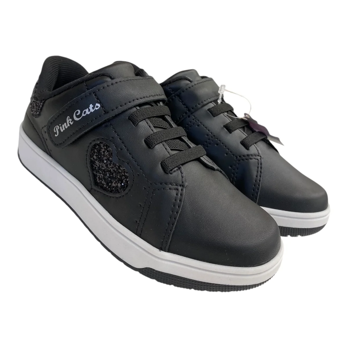 Tenis Infantil Menina Pink Cats Sintético Brilho Calce Fácil V4742 Preto Preto 2