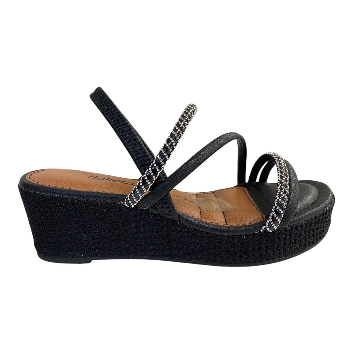 Sandalia Anabela Feminino Dakota Sintético Brilho Calce Fácil Strass Y8321 Preto Preto 1