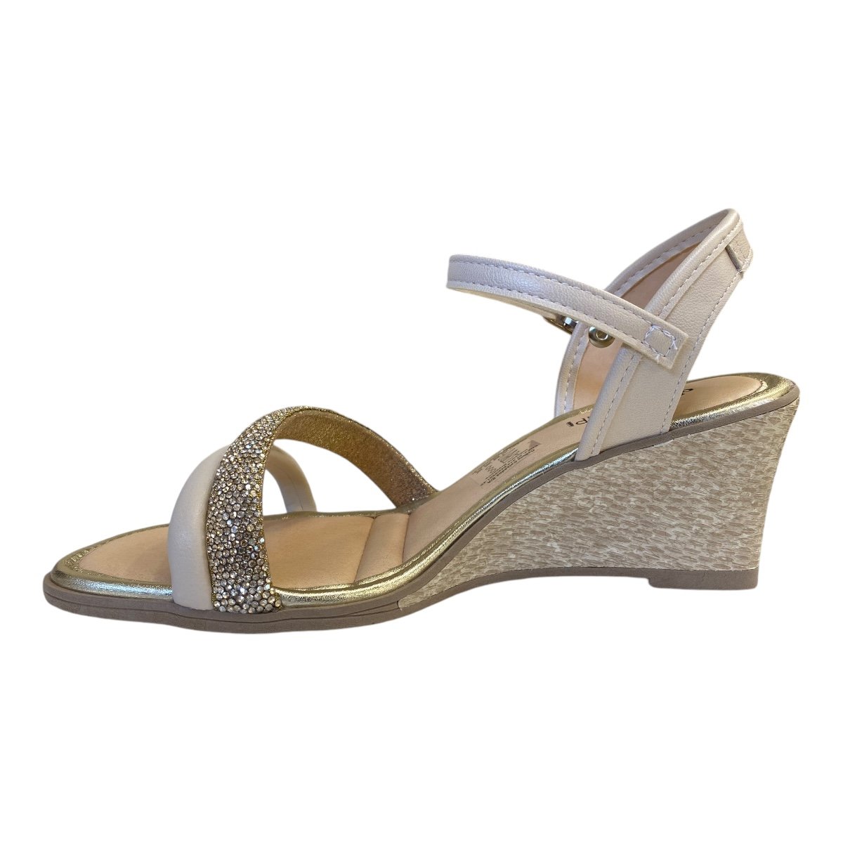 Sandalia Feminino Mississipi Sintético Anabela Brilho Strass Metalizada Mb893 Creme Dourado 3