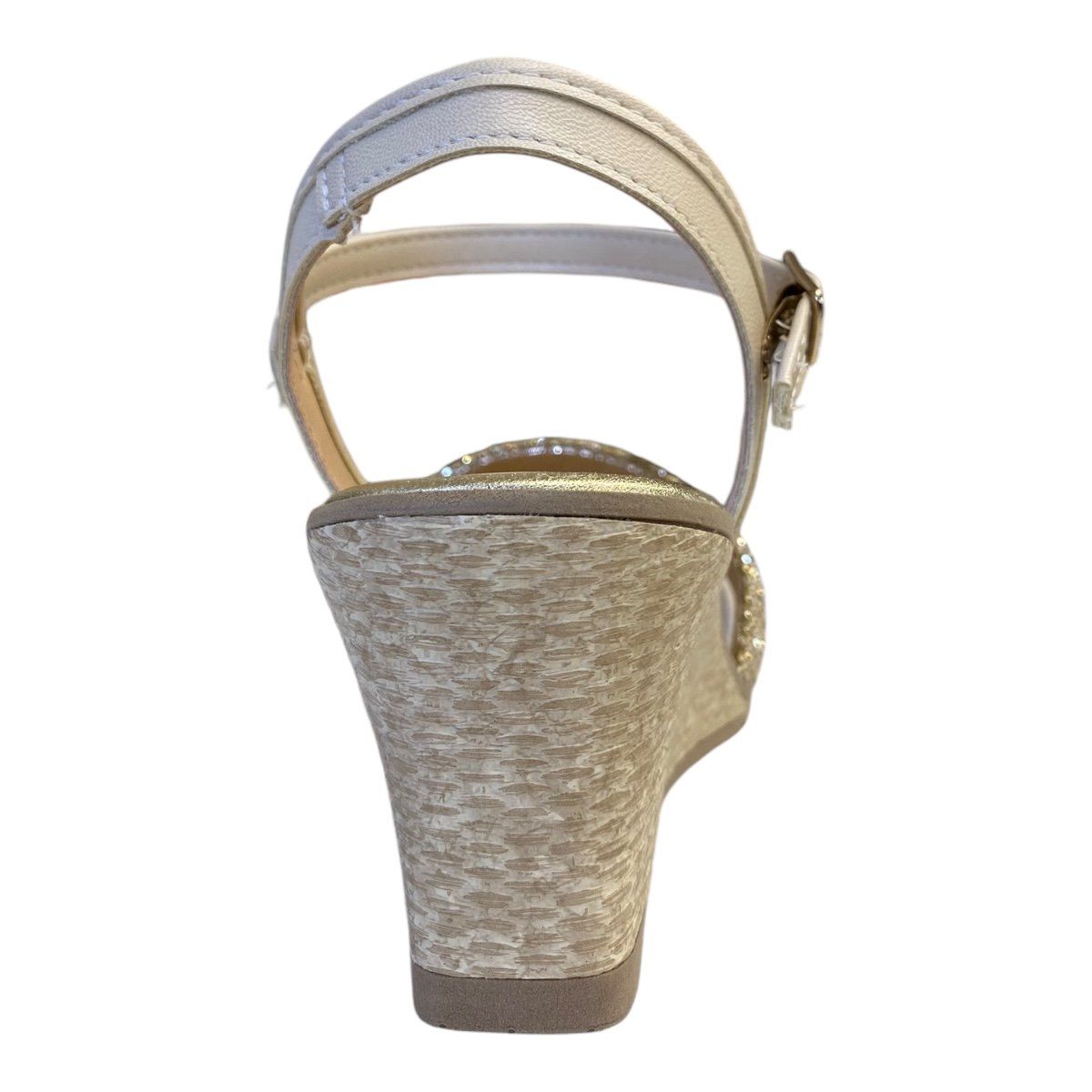 Sandalia Feminino Mississipi Sintético Anabela Brilho Strass Metalizada Mb893 Creme Dourado 4