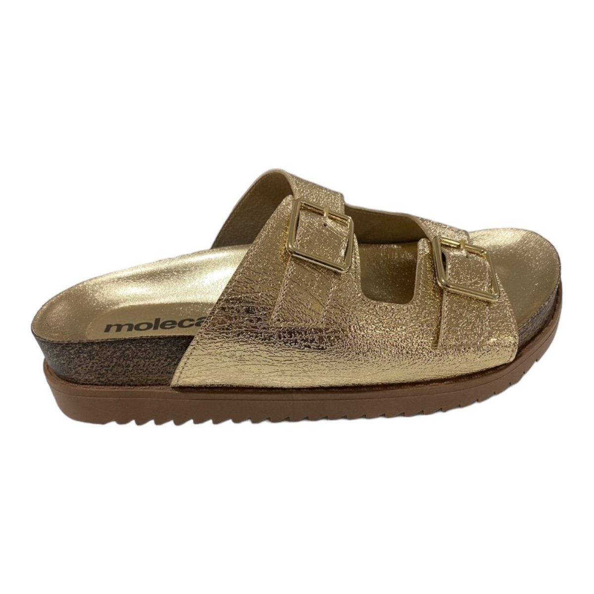 Chinelo Papete Feminino Moleca Metalizada Fivela Camurça 5500.105 Dourado Dourado 1