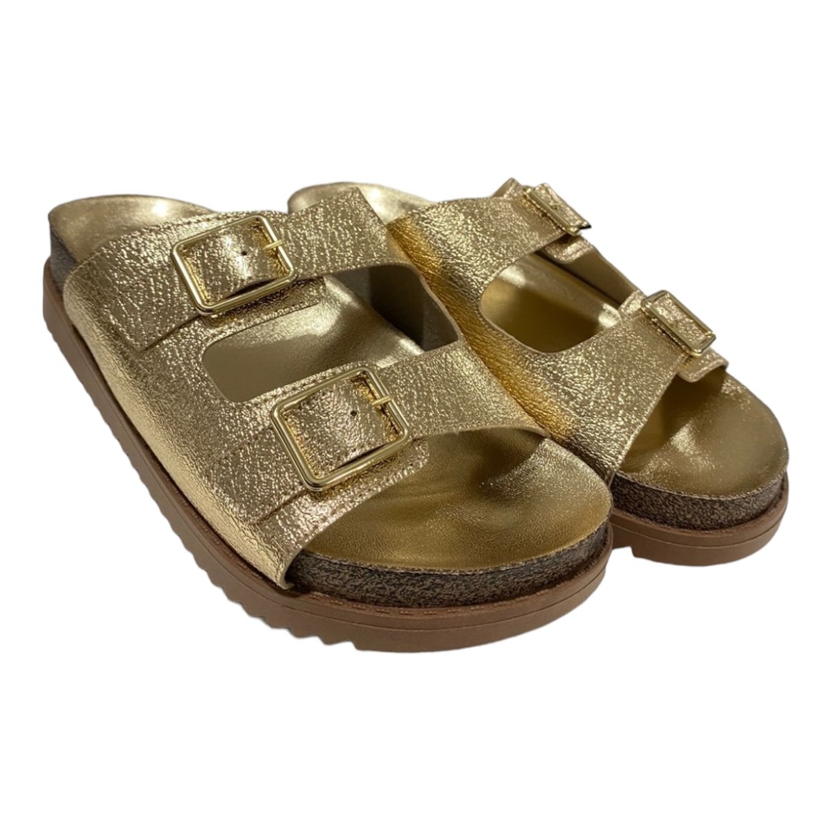 Chinelo Papete Feminino Moleca Metalizada Fivela Camurça 5500.105 Dourado Dourado 2