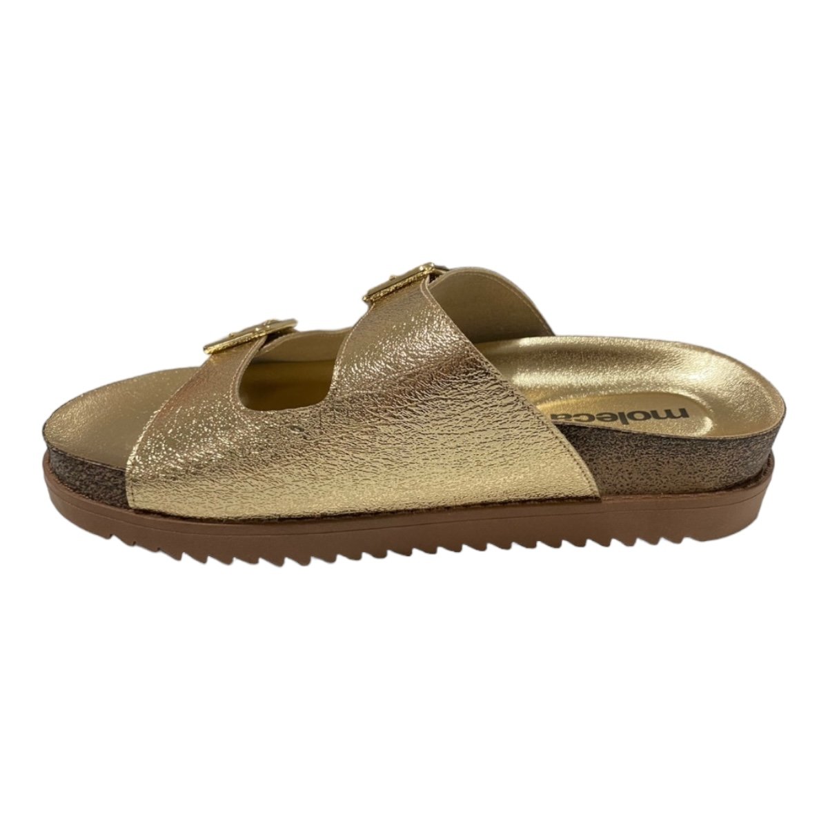 Chinelo Papete Feminino Moleca Metalizada Fivela Camurça 5500.105 Dourado Dourado 4