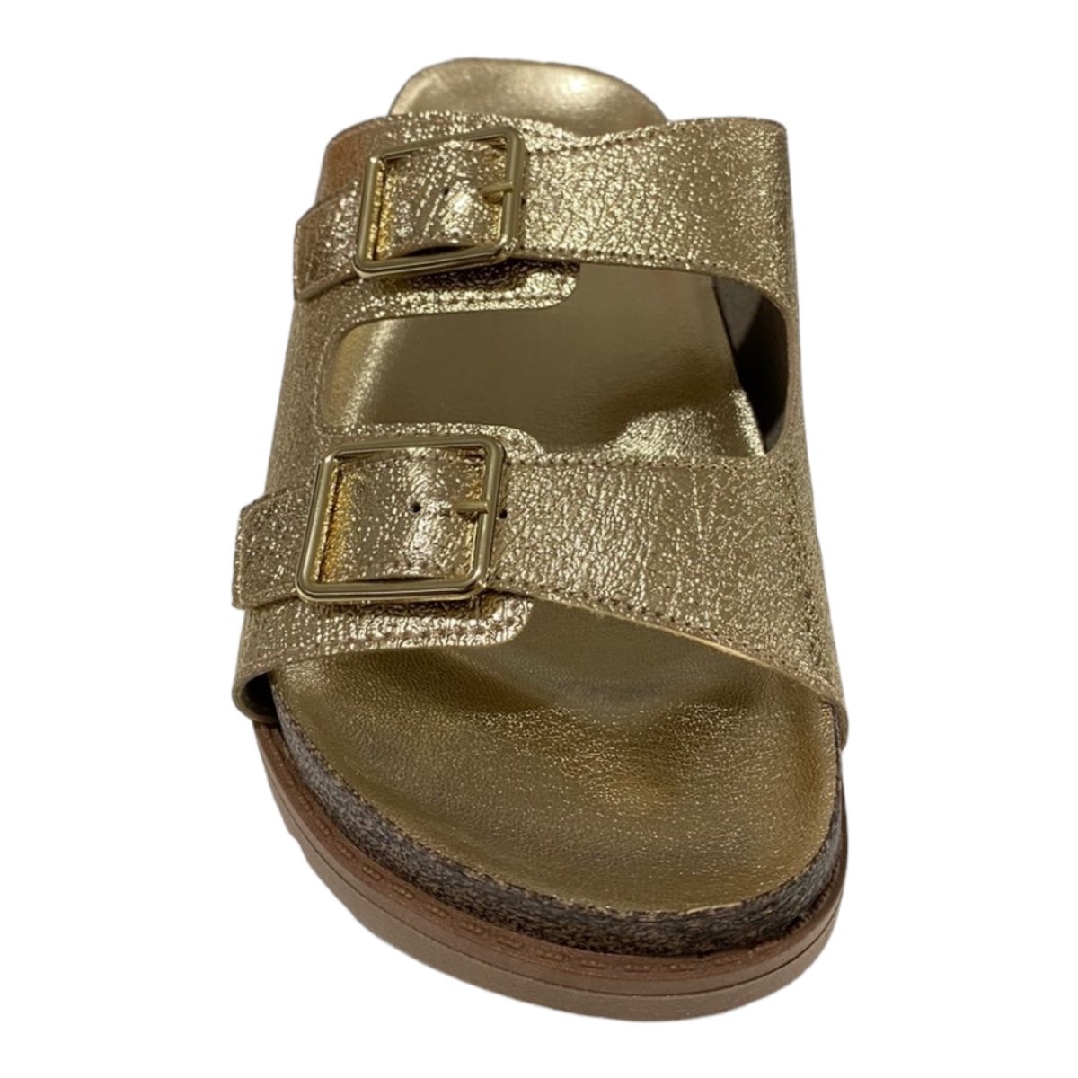Chinelo Papete Feminino Moleca Metalizada Fivela Camurça 5500.105 Dourado Dourado 5