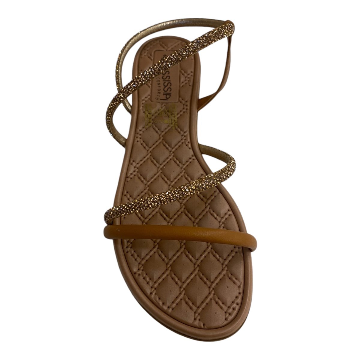 Sandalia Rasteira Feminino Mississipi  Strass Brilho Mc431 Caramelo Marrom 5