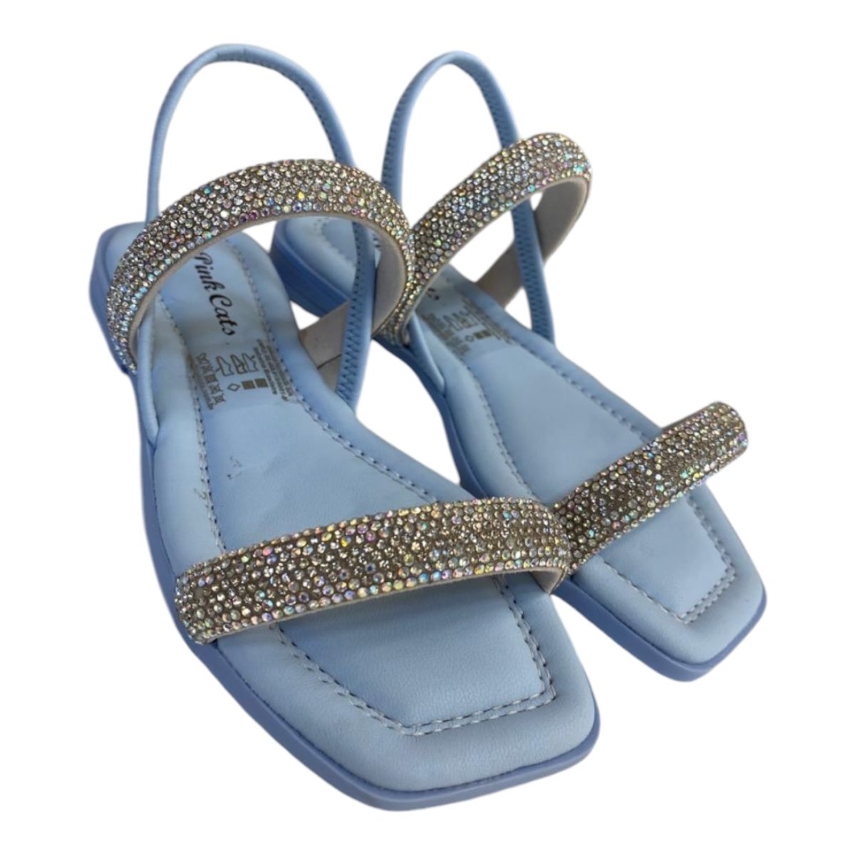 Sandália Rasteira Infantil Menina Pink Cats Calce Fácil Brilho Strass V4662 Azul Azul 2