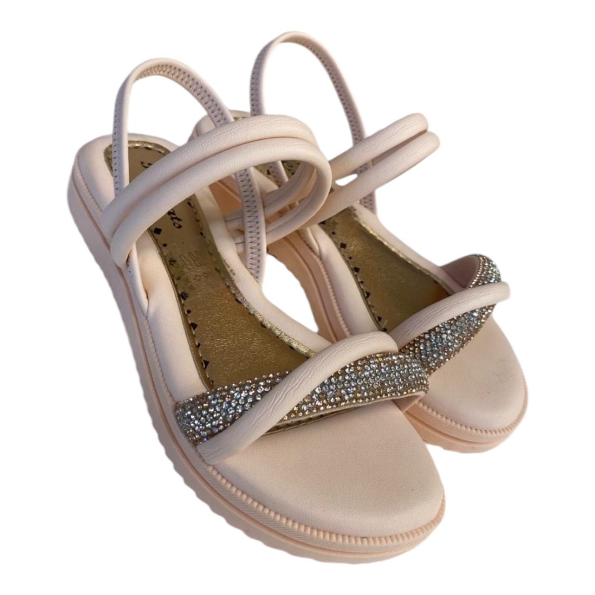 Sandalia Papete Infantil Menina Pink Cats Brilho Strass Calce Fácil V4611 Laranja Bege 2