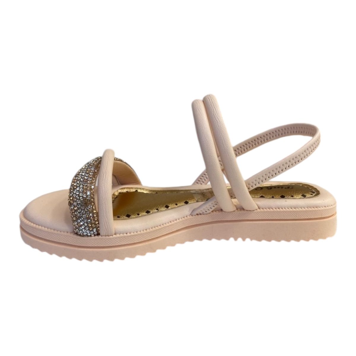 Sandalia Papete Infantil Menina Pink Cats Brilho Strass Calce Fácil V4611 Laranja Bege 3