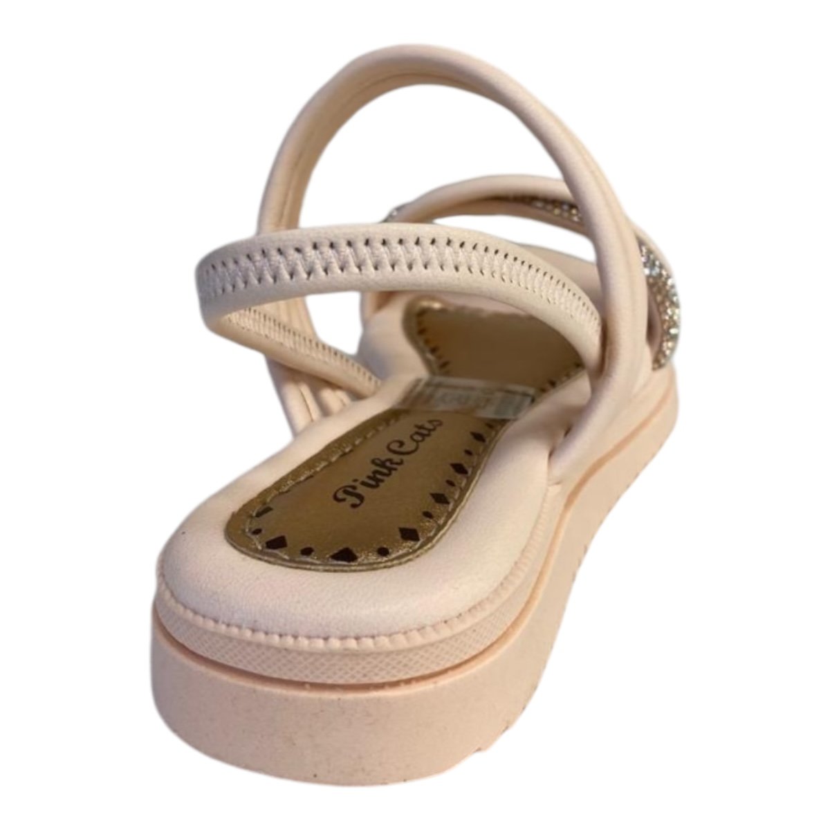 Sandalia Papete Infantil Menina Pink Cats Brilho Strass Calce Fácil V4611 Laranja Bege 4