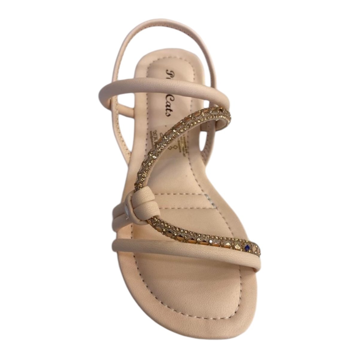 Sandalia Infantil Menina Pink Cats Salto Calce Fácil Brilho V4433 Laranja Bege 5