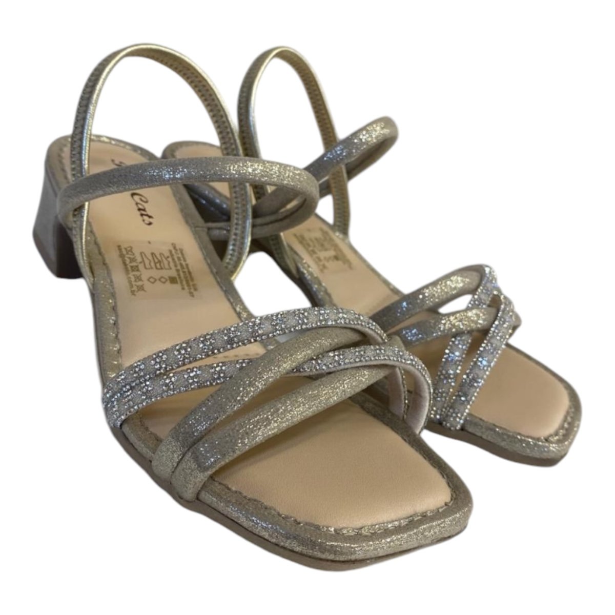 Sandalia Infantil Menina Pink Cats Salto Metalizada Calce Fácil V4603 Dourado Prata 2