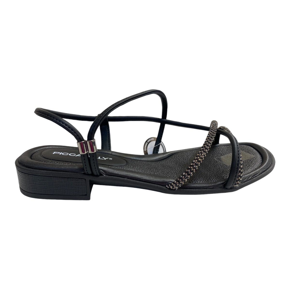 Sandalia Feminino Picadilly Napa Calce Fácil Tiras Brilho 590045 Preto Preto 1