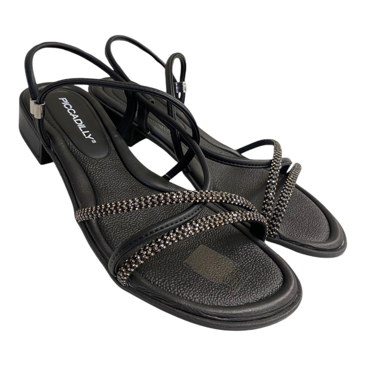 Sandalia Feminino Picadilly Napa Calce Fácil Tiras Brilho 590045 Preto Preto 2