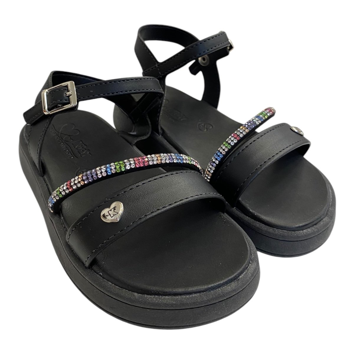 Sandalia Papete Infantil Menina Kidy Brilho Strass Colorido 440.0003.0007 Preto Preto 2
