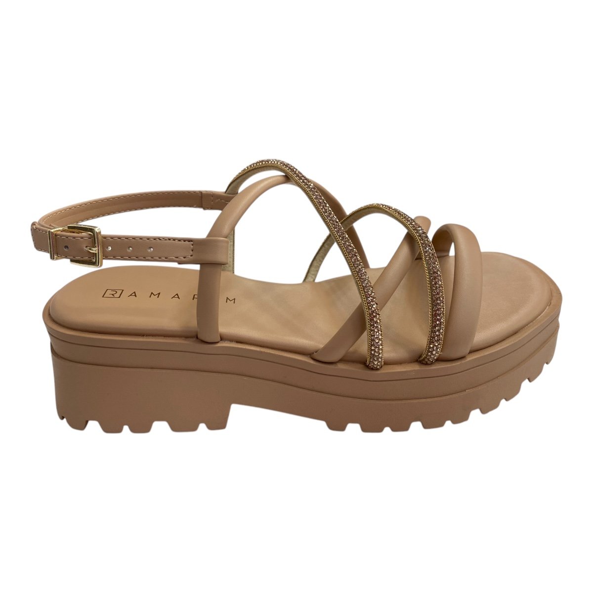 Sandália Papete Feminino Ramarim Tratorado Strass Brilho Tiras 24