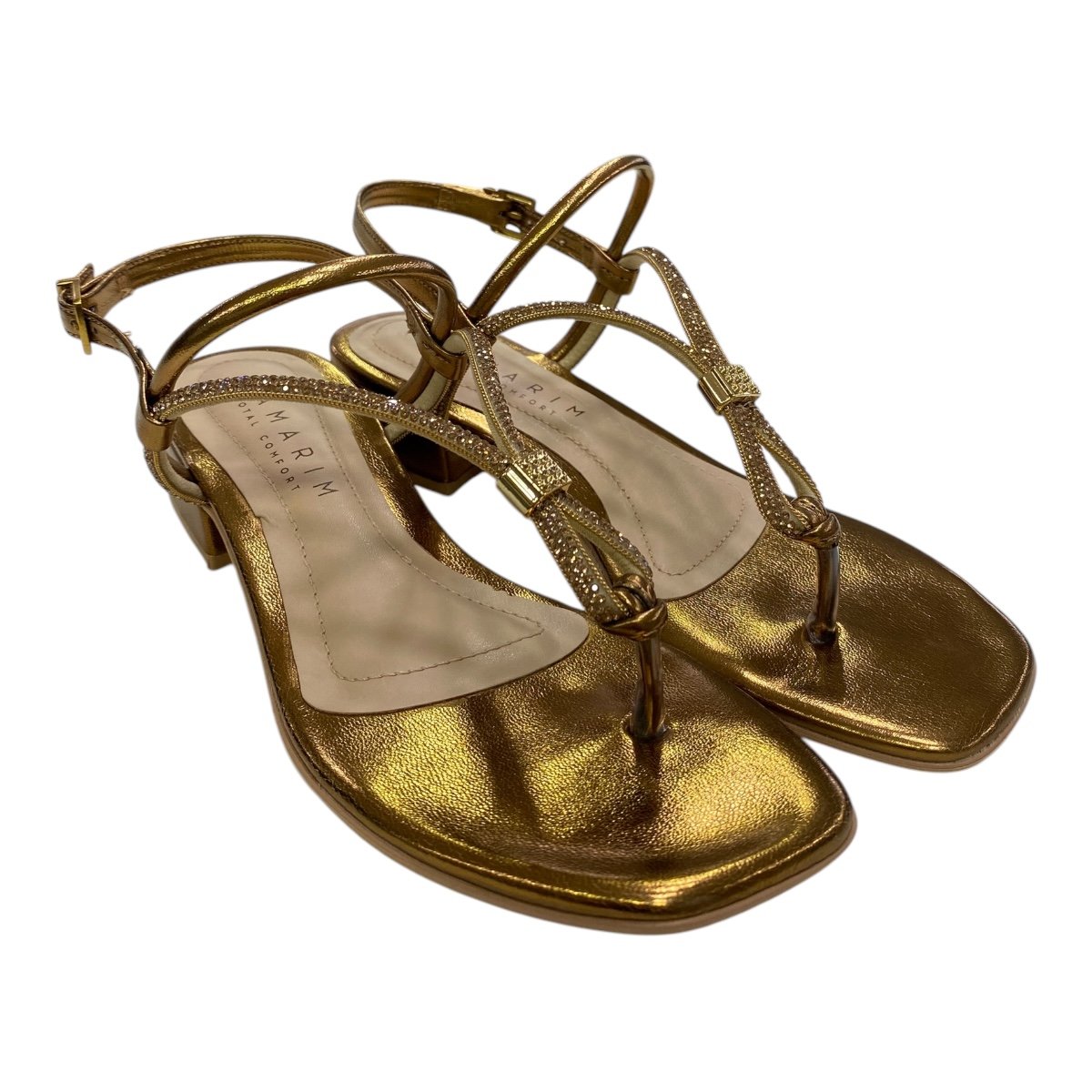 Sandalia Feminino Ramarim Dedo Tiras Strass Brilho Calce Fácil 24-48206 Bronze Marrom 2