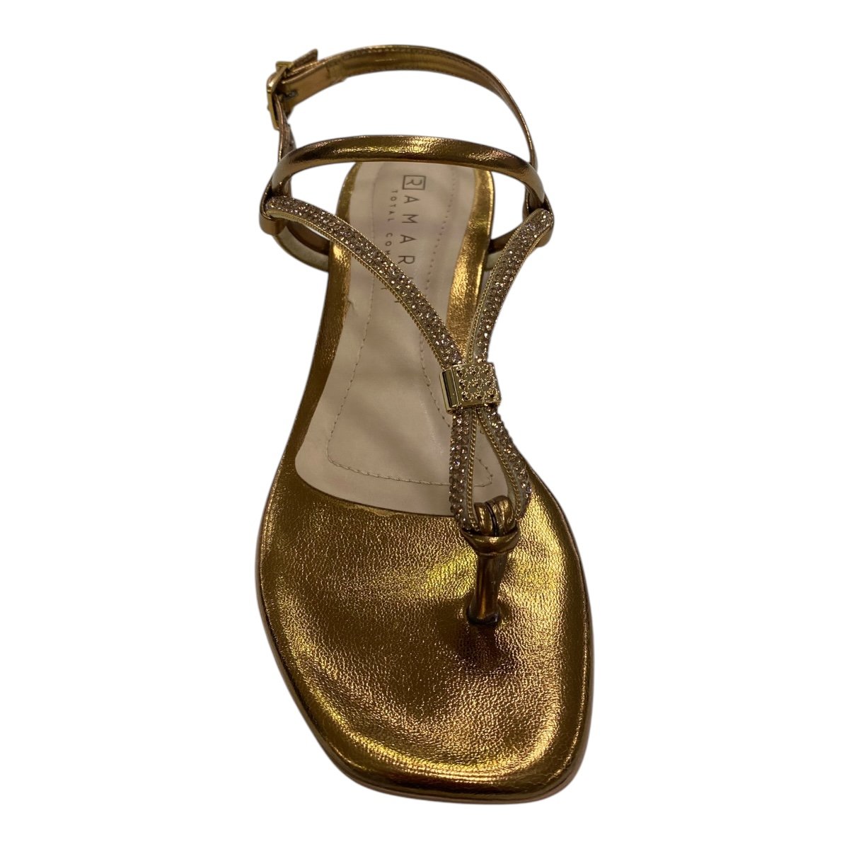 Sandalia Feminino Ramarim Dedo Tiras Strass Brilho Calce Fácil 24-48206 Bronze Marrom 6