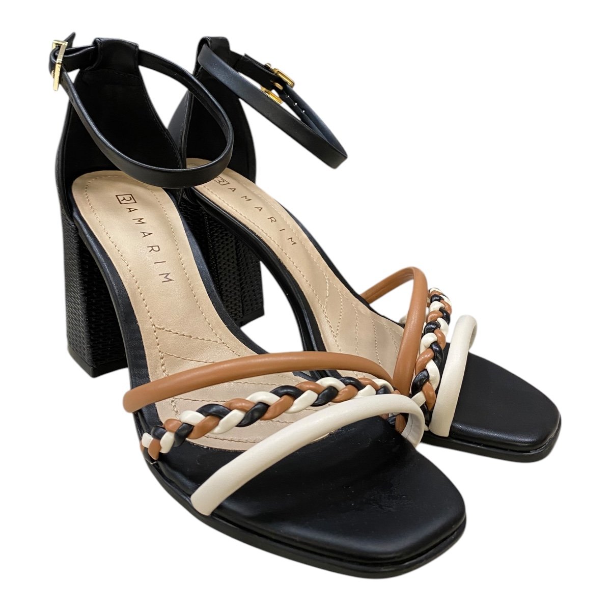 Sandalia Feminino Ramarim Conforto Salto Tiras Trançada  24-41206 Preto Preto 2