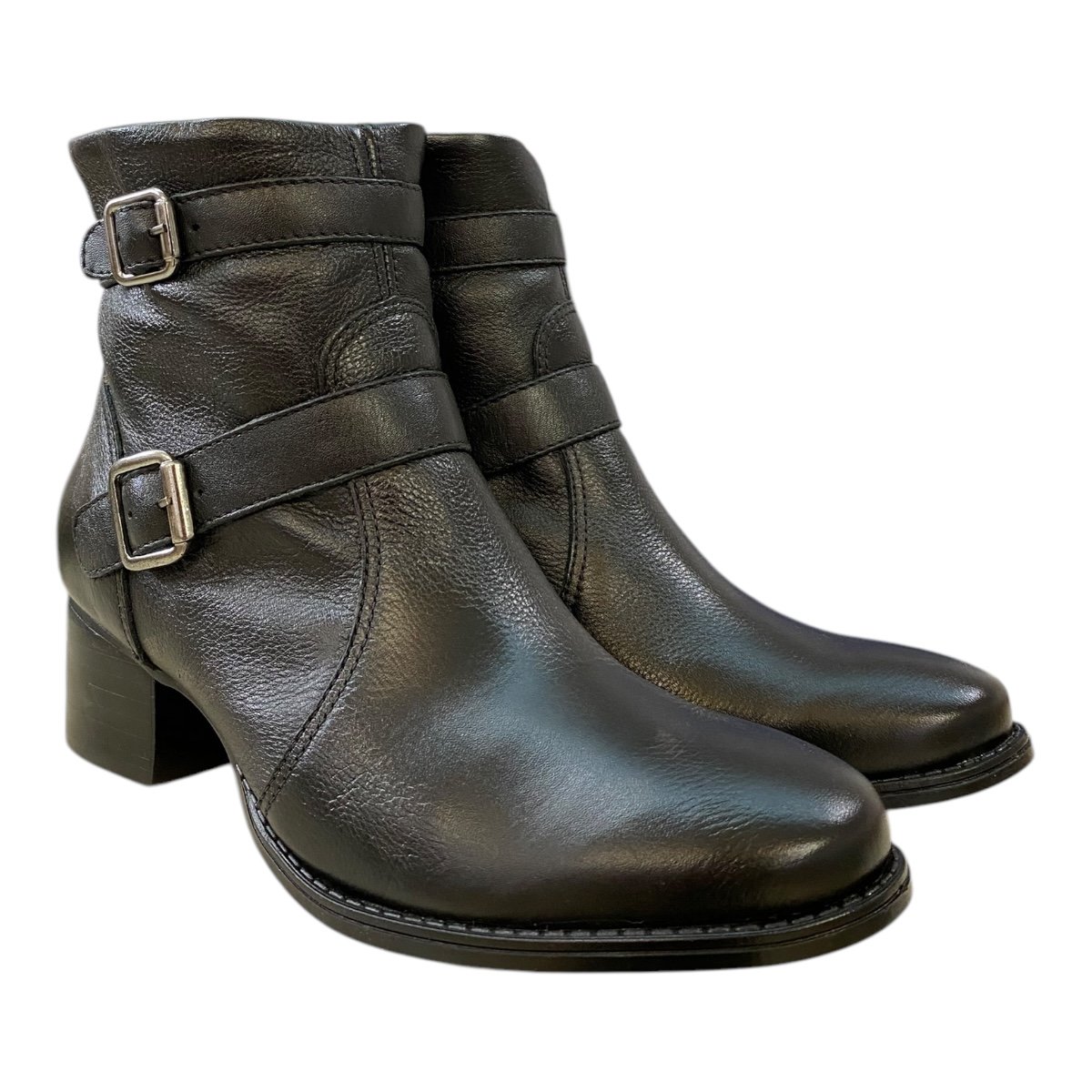 Bota Coturno Feminino New Born Couro Legítimo Fivelas 4918 Preto Preto 2