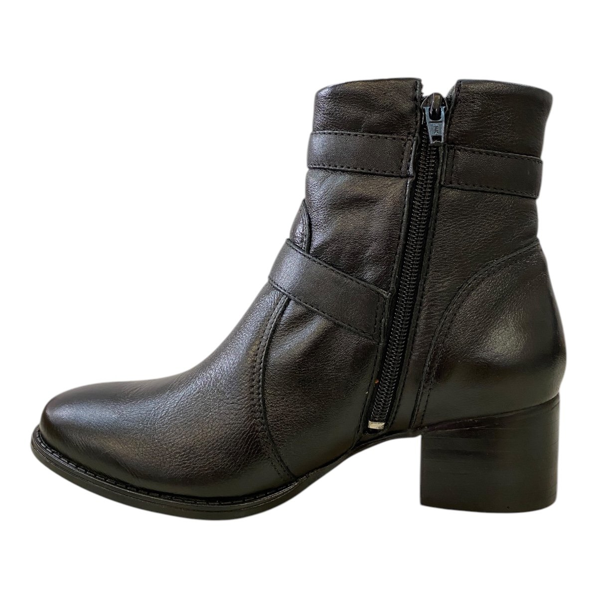 Bota Coturno Feminino New Born Couro Legítimo Fivelas 4918 Preto Preto 4