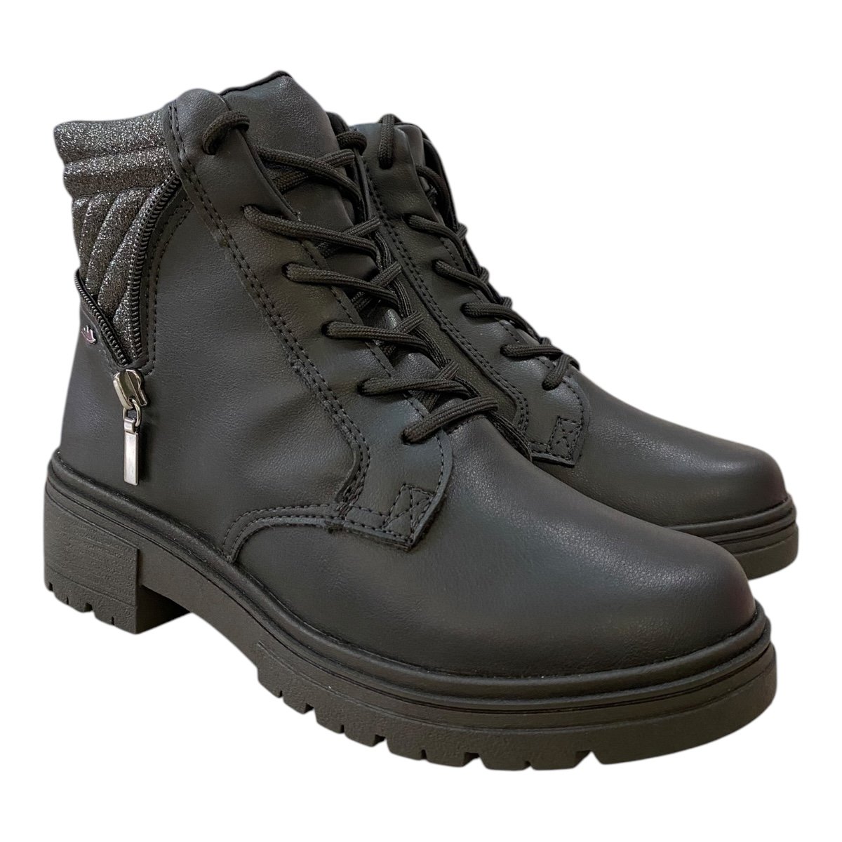 Bota Coturno Feminino Dakota Tratorada Amarração Glitter Zíper Da421 Preto Preto 2