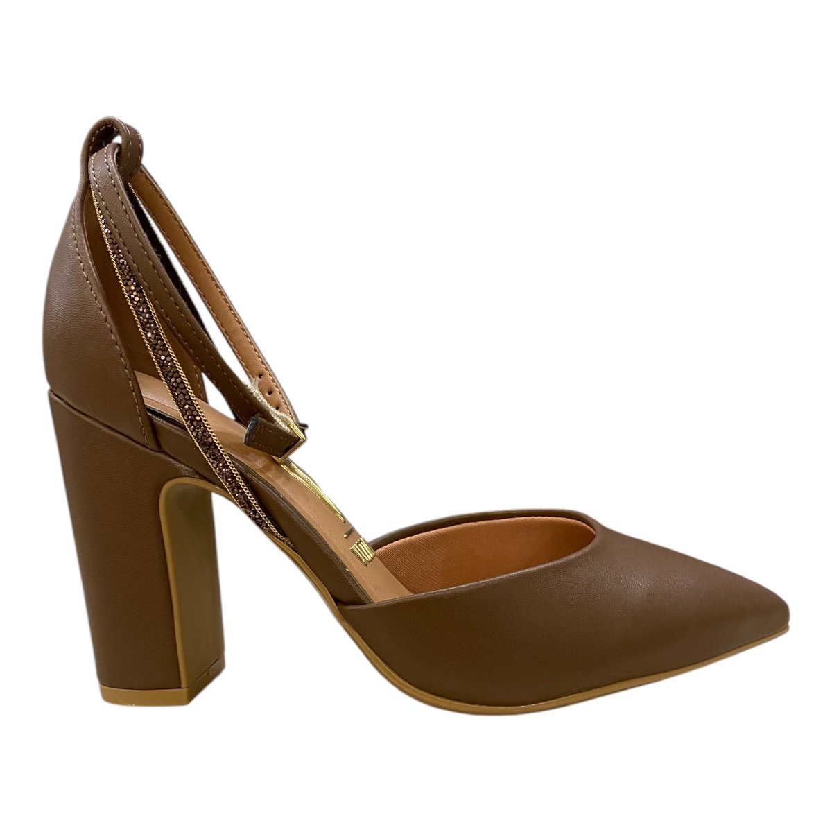 Sapato Scarpin Feminino Vizzano Casual Salto Alto Brilho Strass 1285.449 Marron Marrom 1