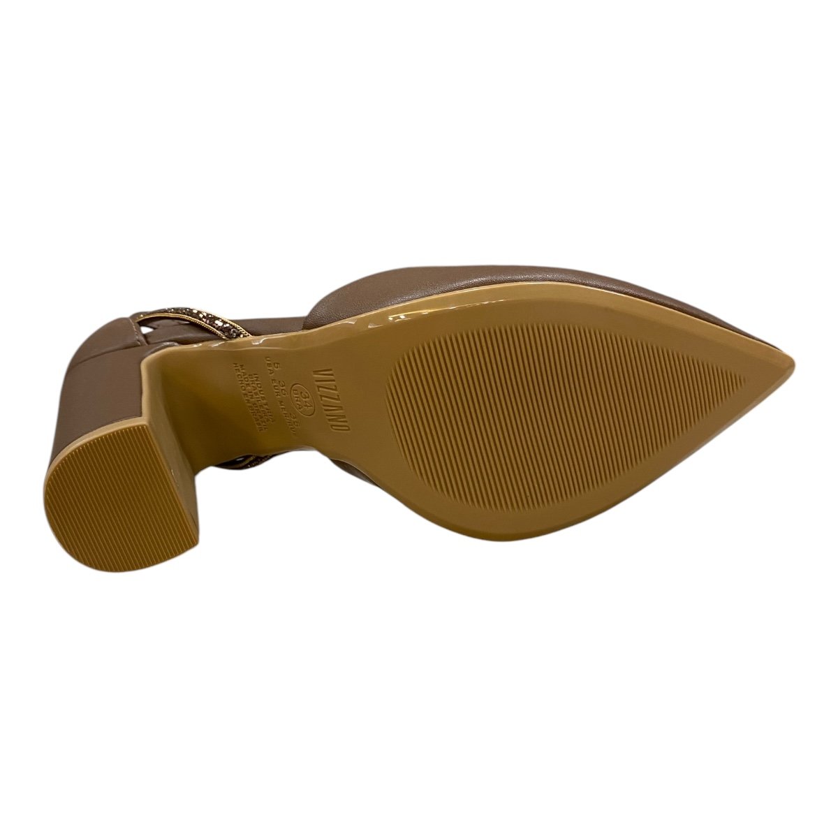 Sapato Scarpin Feminino Vizzano Casual Salto Alto Brilho Strass 1285.449 Marron Marrom 3